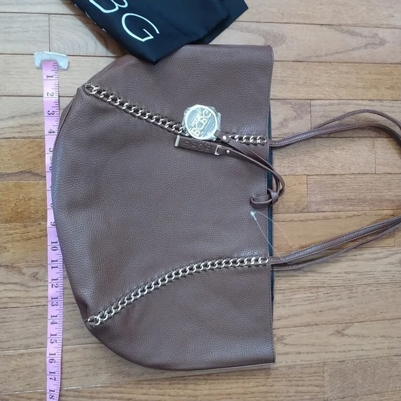 BCBG Paris Faux Brown Leather Shoulder Bag Tote - Picture 13 of 14